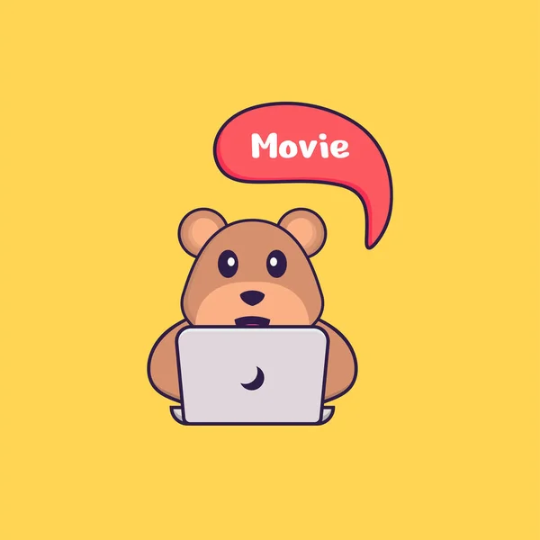 Cute Bear Watching Movie Animal Cartoon Concept Isolated Can Used — Stock Vector