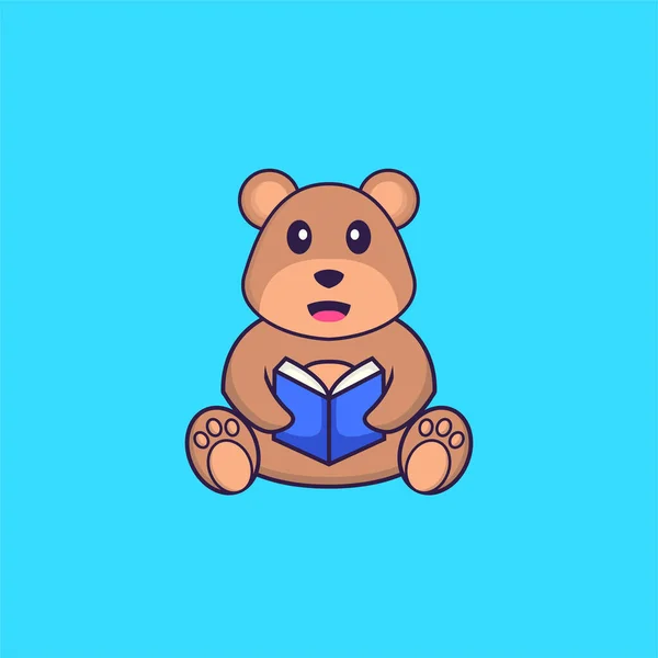 Urso Bonito Lendo Livro Animal Desenho Animado Conceito Isolado Pode — Vetor de Stock