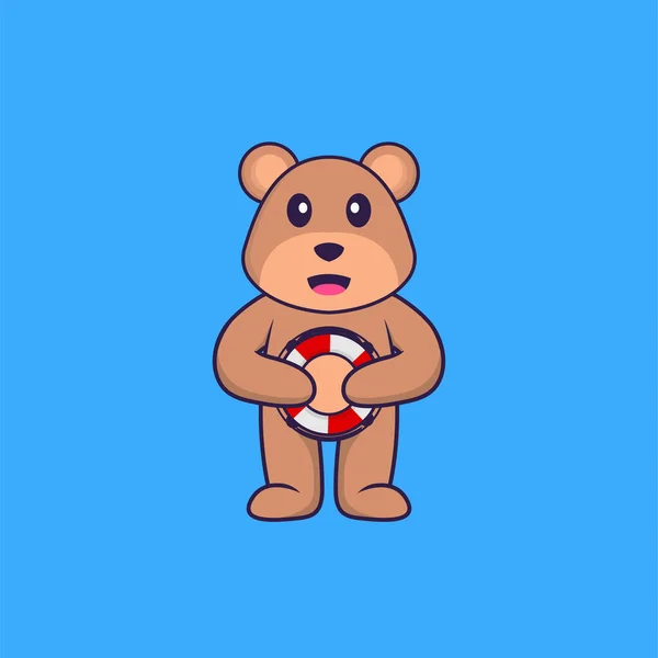 可愛い熊がブイを持ってる 動物の漫画の概念は孤立した Tシャツ グリーティングカード 招待カード マスコットに使用できます — ストックベクタ