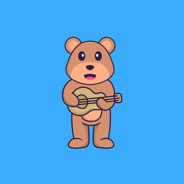 Cute Bear Playing Guitar Animal Cartoon Concept Isolated Can Used — Stock Vector