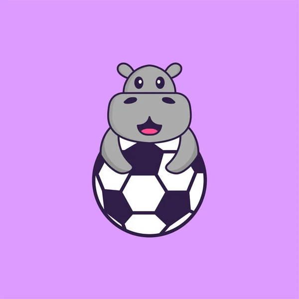 Lindo Hipopótamo Jugando Fútbol Animal Concepto Dibujos Animados Aislado Puede — Vector de stock