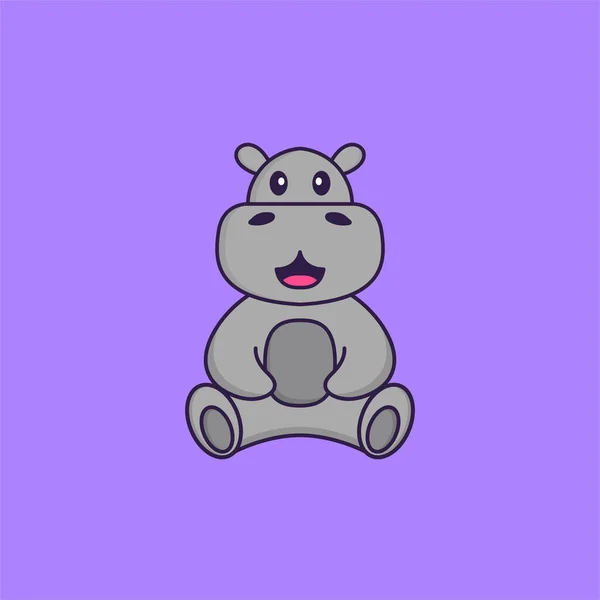 Mignon Hippopotame Est Assis Concept Dessin Animé Animal Isolé Peut — Image vectorielle