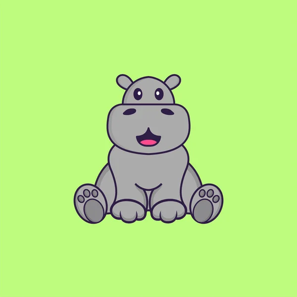 Mignon Hippopotame Est Assis Concept Dessin Animé Animal Isolé Peut — Image vectorielle