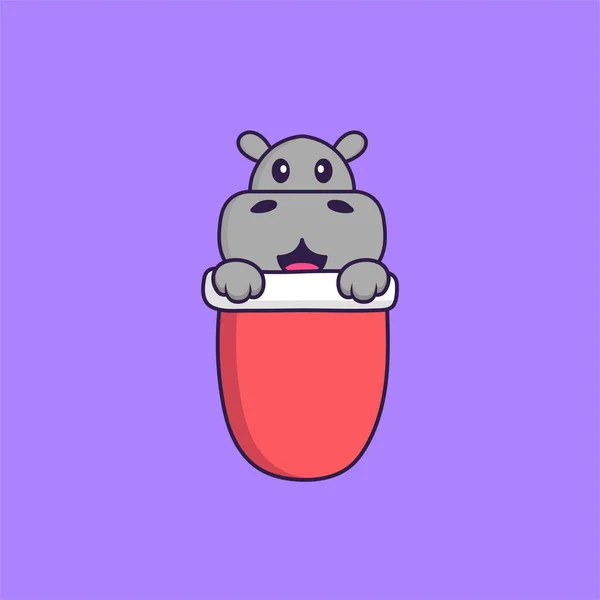 Joli Hippopotame Poche Rouge Concept Dessin Animé Animal Isolé Peut — Image vectorielle