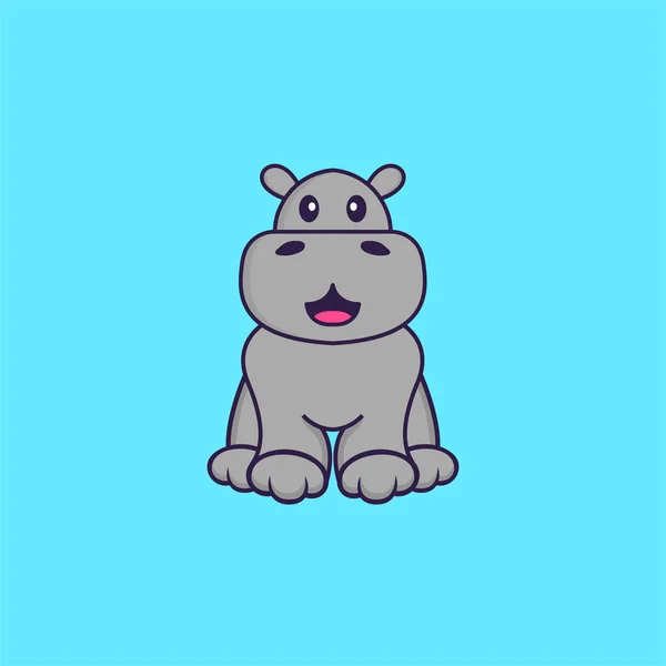 Mignon Hippopotame Est Assis Concept Dessin Animé Animal Isolé Peut — Image vectorielle