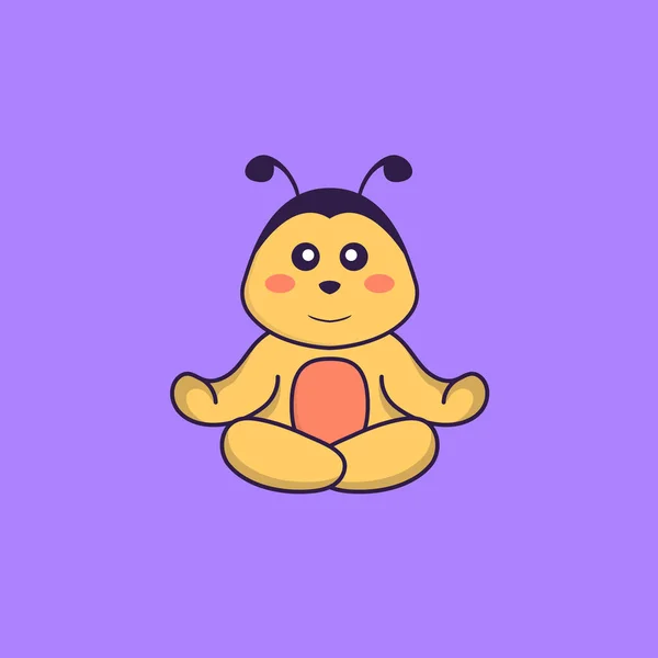 Cute Bee Meditating Doing Yoga Animal Cartoon Concept Isolated Can — Stock Vector