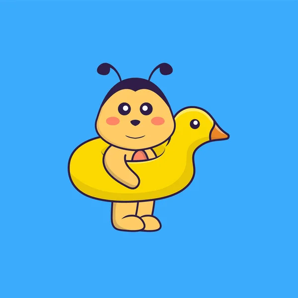 Bonita Abeja Con Boya Pato Animal Concepto Dibujos Animados Aislado — Vector de stock
