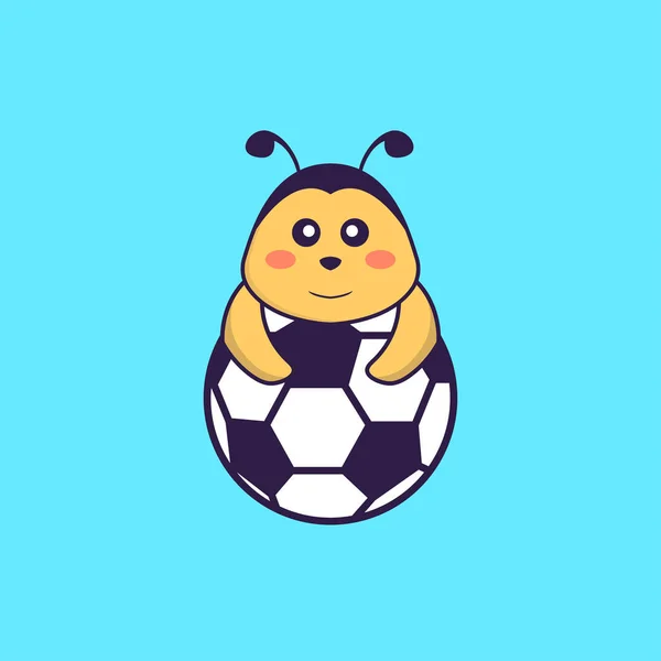 Jolie Abeille Jouant Foot Concept Dessin Animé Animal Isolé Peut — Image vectorielle