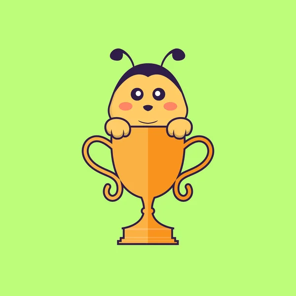 Jolie Abeille Avec Trophée Concept Dessin Animé Animal Isolé Peut — Image vectorielle