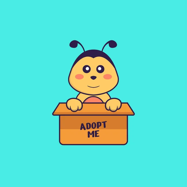 Cute Bee Box Poster Adopt Animal Cartoon Concept Isolated Can — Stock Vector