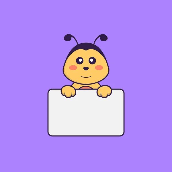 可愛い蜂はホワイトボードを持ってる 動物の漫画の概念は孤立した Tシャツ グリーティングカード 招待カード マスコットに使用できます — ストックベクタ