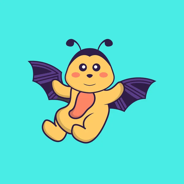 かわいい蜂は羽で飛んでいる 動物の漫画の概念は孤立した Tシャツ グリーティングカード 招待カード マスコットに使用できます — ストックベクタ