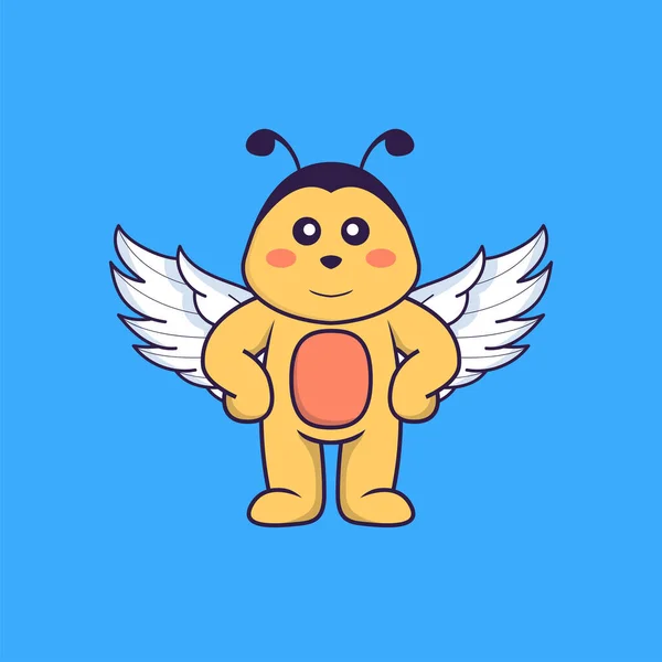 翼を使ってかわいい蜂 動物の漫画の概念は孤立した Tシャツ グリーティングカード 招待カード マスコットに使用できます — ストックベクタ