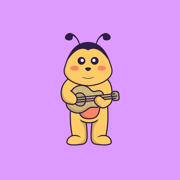 Γλυκιά Μέλισσα Παίζει Κιθάρα Έννοια Κινουμένων Σχεδίων Ζώων Απομονώθηκε Μπορεί — Διανυσματικό Αρχείο
