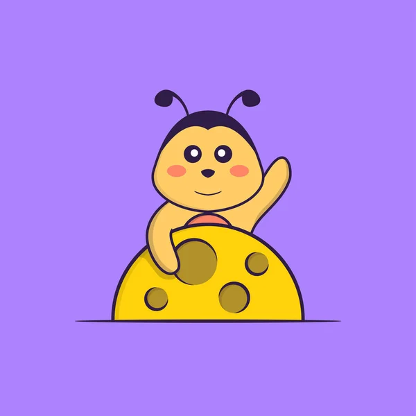 Roztomilá Včela Měsíci Animální Kreslený Koncept Izolovaný Lze Použít Tričko — Stockový vektor