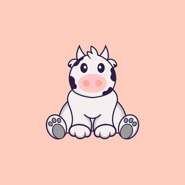 Vache Mignonne Est Assise Concept Dessin Animé Animal Isolé Peut — Image vectorielle