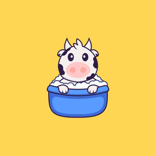 Jolie Vache Prenant Bain Dans Baignoire Concept Dessin Animé Animal — Image vectorielle