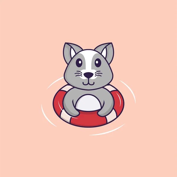 Linda Rata Está Nadando Con Una Boya Animal Concepto Dibujos — Vector de stock