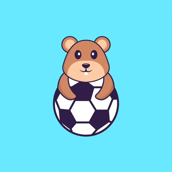 可爱的松鼠踢足球 动物漫画的概念是孤立的 可用于T恤衫 请柬或吉祥物 — 图库矢量图片