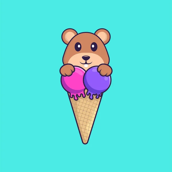 Linda Ardilla Con Helado Dulce Animal Concepto Dibujos Animados Aislado — Vector de stock