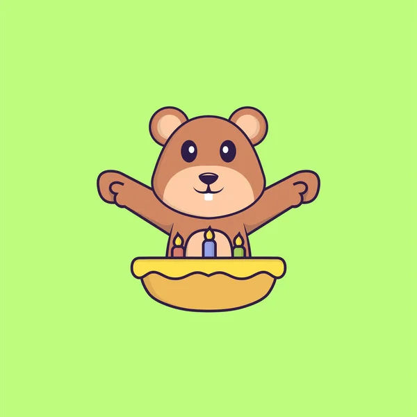 Niedliches Eichhörnchen Mit Geburtstagstorte Animal Cartoon Konzept Isoliert Kann Für — Stockvektor