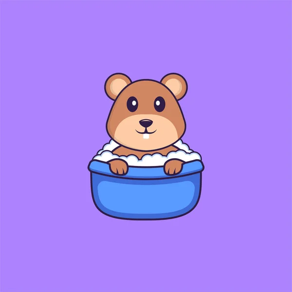 Cute Squirrel Taking Bath Bathtub Animal Cartoon Concept Isolated Can — Stock Vector