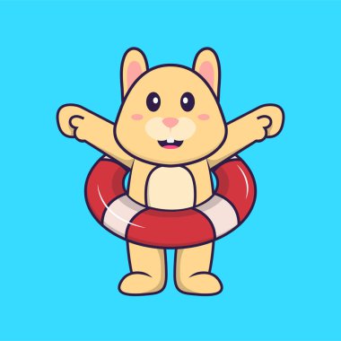 Cute rabbit using a float. Animal cartoon concept isolated. Can used for t-shirt, greeting card, invitation card or mascot.