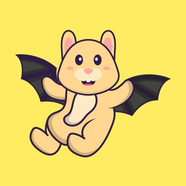 Şirin tavşan kanatlarıyla uçuyor. Hayvan çizgi film kavramı izole edildi. Tişört, tebrik kartı, davetiye kartı ya da maskot olarak kullanılabilir..