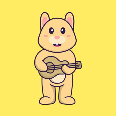 Gitar çalan sevimli tavşan. Hayvan çizgi film kavramı izole edildi. Tişört, tebrik kartı, davetiye kartı ya da maskot olarak kullanılabilir..