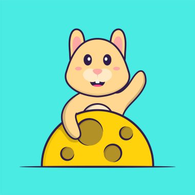 Ay 'da şirin bir tavşan var. Hayvan çizgi film kavramı izole edildi. Tişört, tebrik kartı, davetiye kartı ya da maskot olarak kullanılabilir..