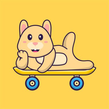 Cute rabbit lying on a skateboard. Animal cartoon concept isolated. Can used for t-shirt, greeting card, invitation card or mascot.