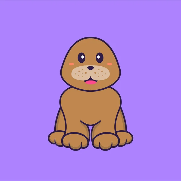 Mignon Chien Est Assis Concept Dessin Animé Animal Isolé Peut — Image vectorielle