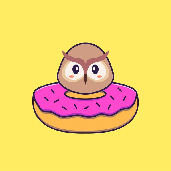 Leuke Uil Met Een Donut Zijn Nek Dierenspotconcept Geïsoleerd Kan — Stockvector