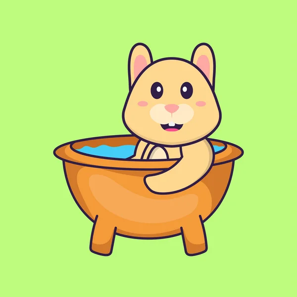 Cute Rabbit Taking Bath Bathtub Animal Cartoon Concept Isolated Can — Stock Vector