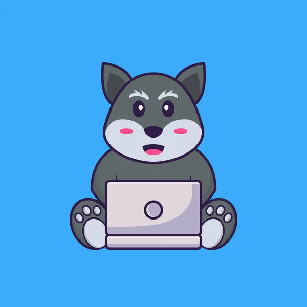 Netter Fuchs Mit Laptop Animal Cartoon Konzept Isoliert Kann Für — Stockvektor