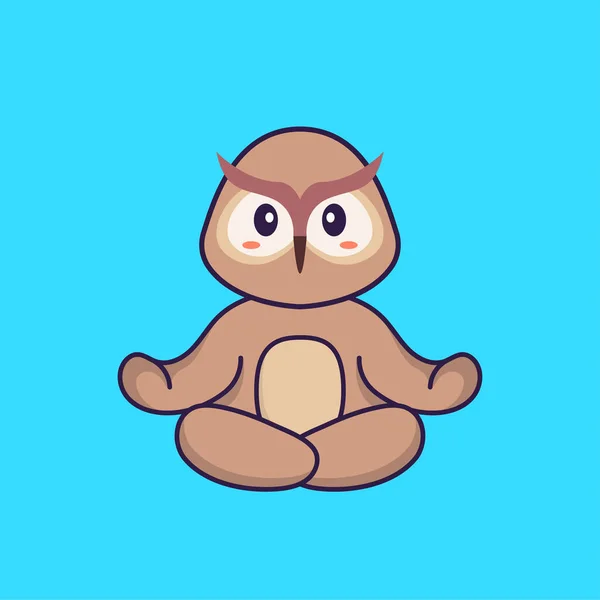 Hibou Mignon Médite Fait Yoga Concept Dessin Animé Animal Isolé — Image vectorielle