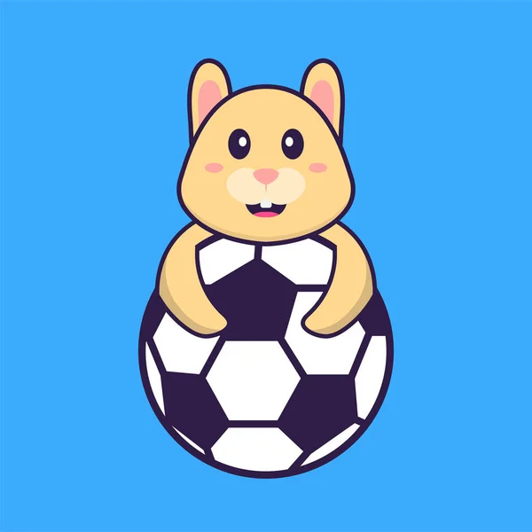 可爱的兔子踢足球 动物漫画的概念是孤立的 可用于T恤衫 请柬或吉祥物 — 图库矢量图片