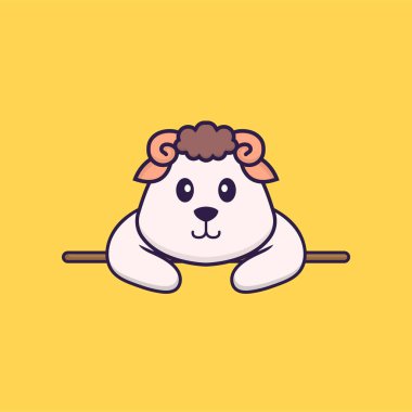 Uzanmış şirin koyunlar. Hayvan çizgi film kavramı izole edildi. Tişört, tebrik kartı, davetiye kartı ya da maskot olarak kullanılabilir..