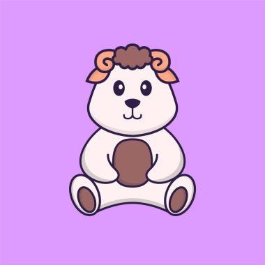 Şirin koyunlar oturuyor. Hayvan çizgi film kavramı izole edildi. Tişört, tebrik kartı, davetiye kartı ya da maskot olarak kullanılabilir..