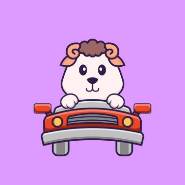 Şirin koyun sürüyor. Hayvan çizgi film kavramı izole edildi. Tişört, tebrik kartı, davetiye kartı ya da maskot olarak kullanılabilir..