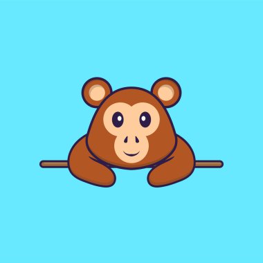 Tatlı maymun uzanıyor. Hayvan çizgi film kavramı izole edildi. Tişört, tebrik kartı, davetiye kartı ya da maskot olarak kullanılabilir..