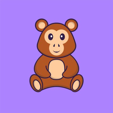 Şirin maymun oturuyor. Hayvan çizgi film kavramı izole edildi. Tişört, tebrik kartı, davetiye kartı ya da maskot olarak kullanılabilir..