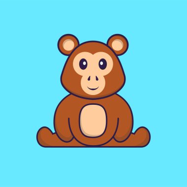 Şirin maymun oturuyor. Hayvan çizgi film kavramı izole edildi. Tişört, tebrik kartı, davetiye kartı ya da maskot olarak kullanılabilir..