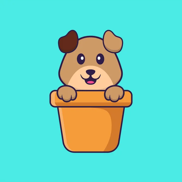 可爱的狗在一个花瓶里 动物漫画的概念是孤立的 可用于T恤衫 请柬或吉祥物 平面卡通风格 — 图库矢量图片