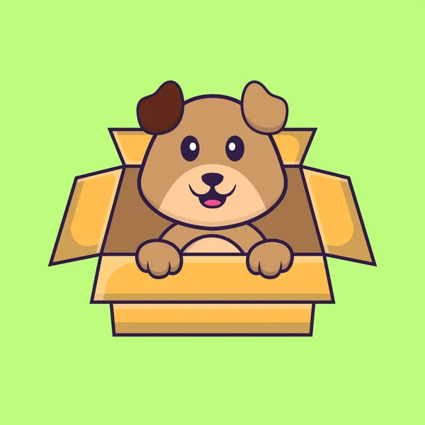 Lindo Perro Jugando Caja Animal Concepto Dibujos Animados Aislado Puede — Archivo Imágenes Vectoriales