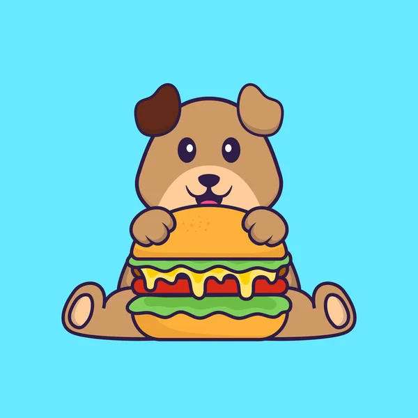 Cão Bonito Comendo Hambúrguer Animal Desenho Animado Conceito Isolado Pode — Vetor de Stock