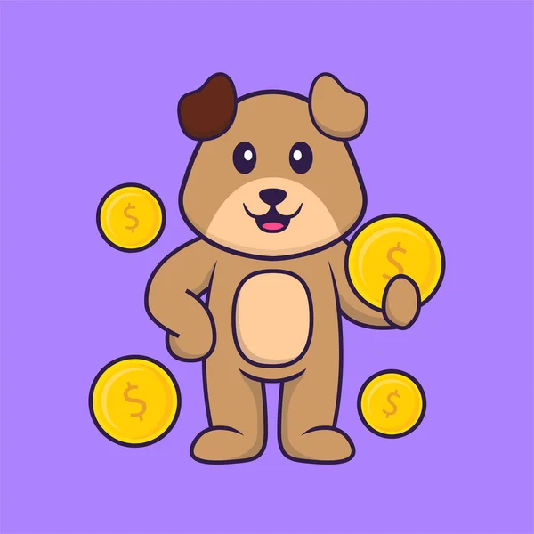 かわいい犬はコインを持っている 動物の漫画の概念は孤立した Tシャツ グリーティングカード 招待カード マスコットに使用できます — ストックベクタ