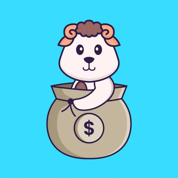 Ovelhas Giras Num Saco Dinheiro Animal Desenho Animado Conceito Isolado — Vetor de Stock