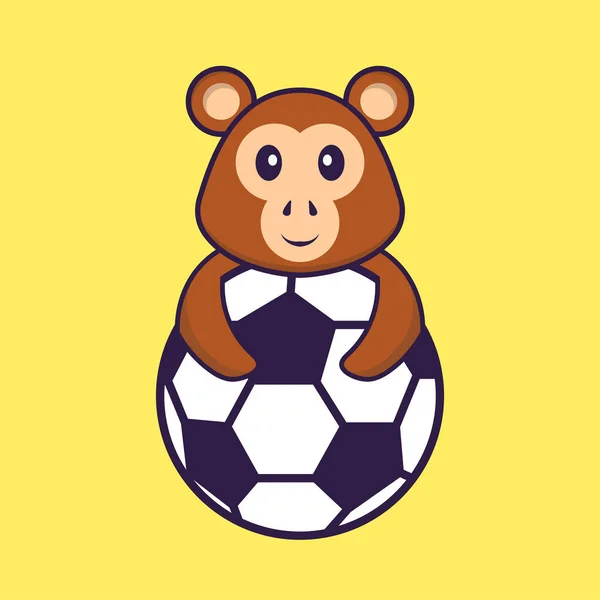 Lindo Mono Jugando Fútbol Animal Concepto Dibujos Animados Aislado Puede — Vector de stock