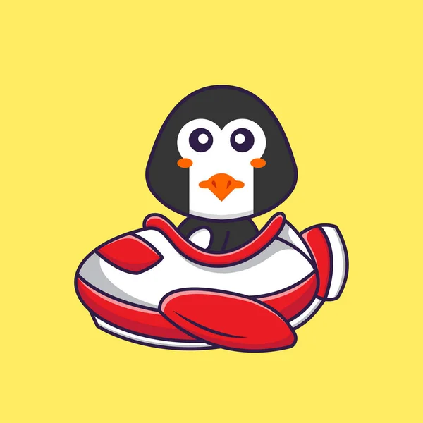 Leuke Pinguïn Die Een Vliegtuig Vliegt Dierenspotconcept Geïsoleerd Kan Gebruikt — Stockvector